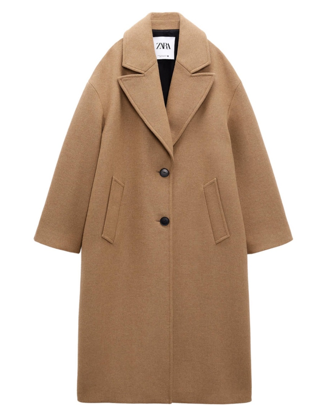 ZARA Camel Single-Breasted Wool-Blend Trench Coat L